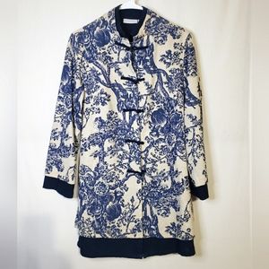 Soft Surroundings Linen Blue Floral Tunic Jacket Womens Size M